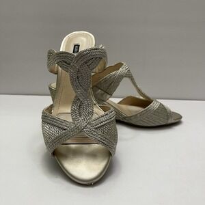 Alex Marie Martine Gold Shimmer Braided Wedges Heels Party Sandals Womens 8.5